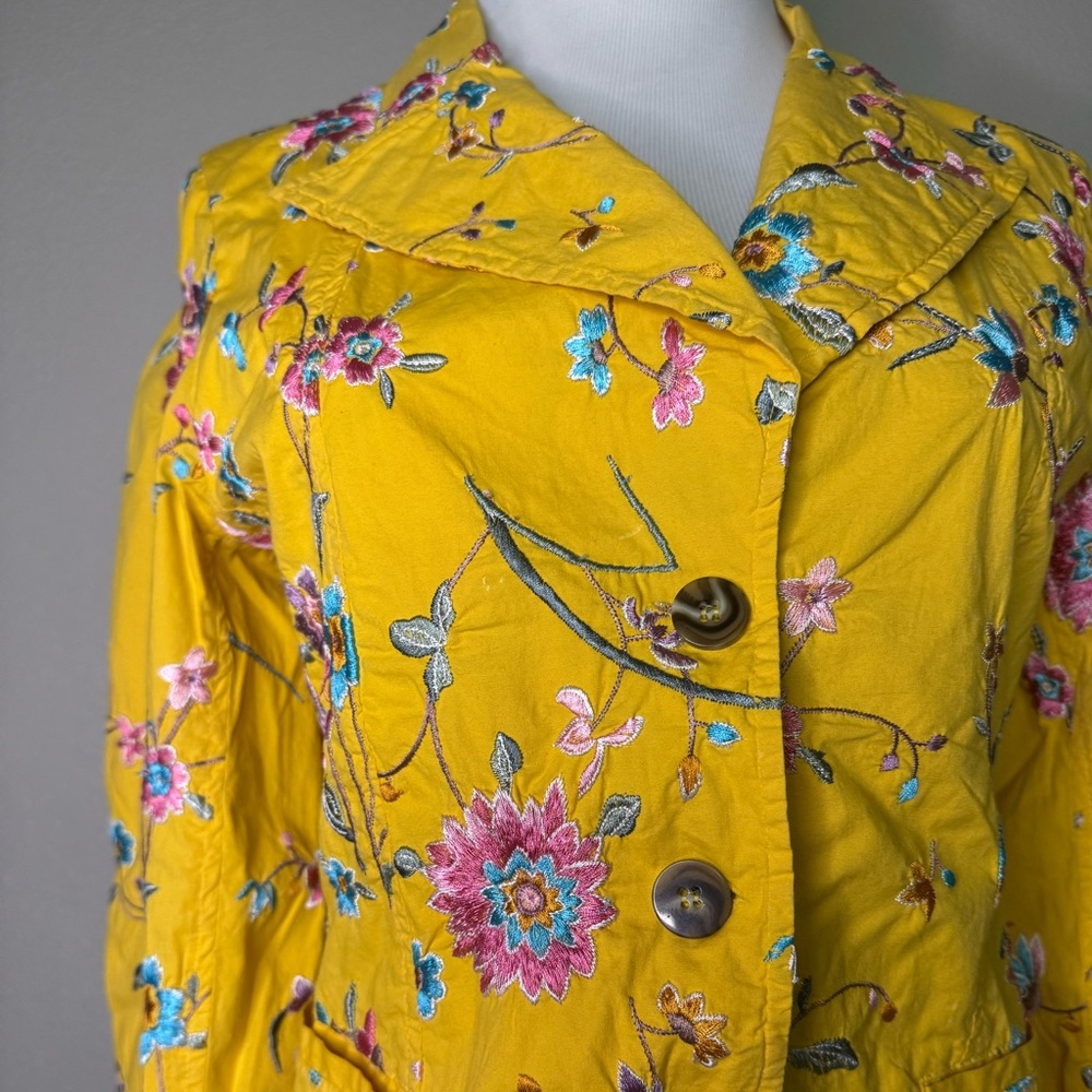 Vintage Johnny Was Floral Embroidered Yellow Jacket